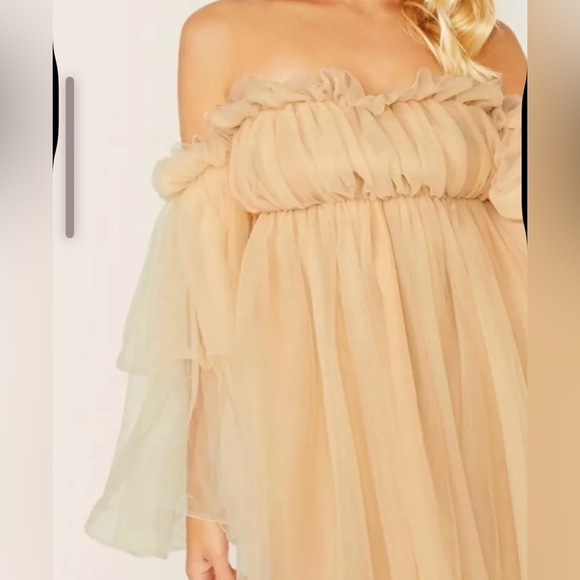 SHEIN Women's XS Beige Off-Shoulder Tulle Party Dress Flared Sleeves - Picture 4 of 8